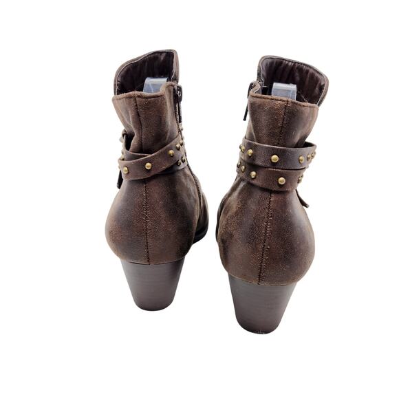 Yuu Marshey Faux Leather Studded Ankle Boots Side Zip Brown Round Toe Size 9 M - Picture 6 of 9